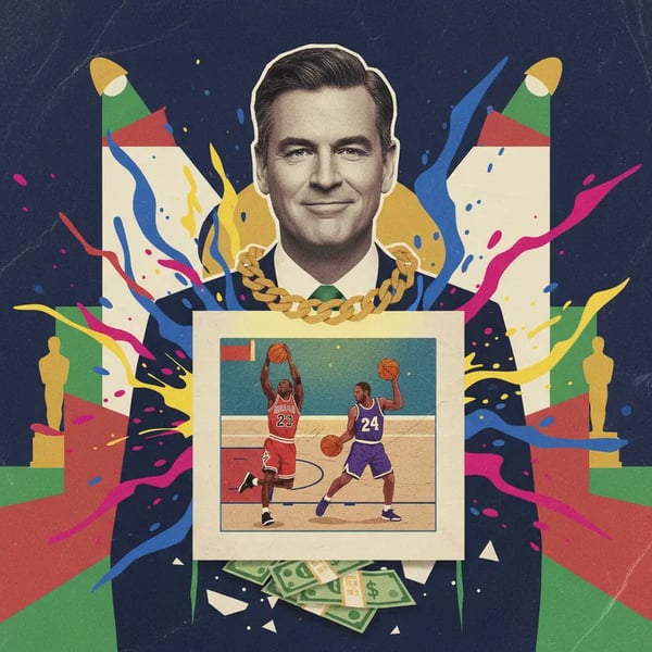 Kevin O'Leary ostenta colar com card de Jordan e Kobe avaliado em R$ 100 milhões no Oscar