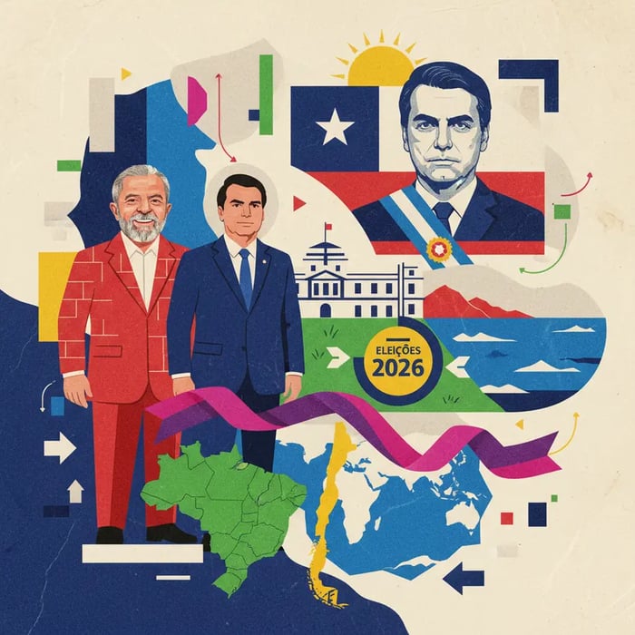 Lula e Flávio Bolsonaro lado a lado na posse de Kast no Chile
