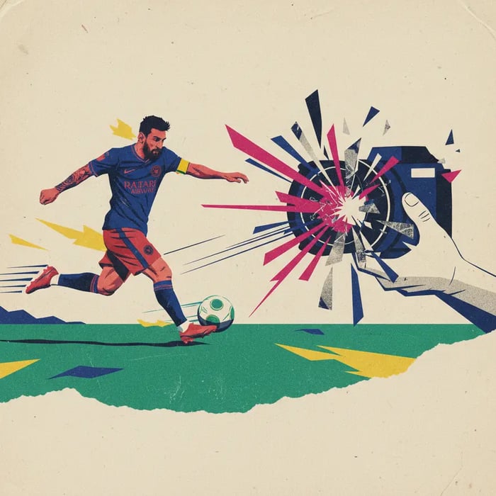 Chute de Messi destrói lente de fotógrafo em treino