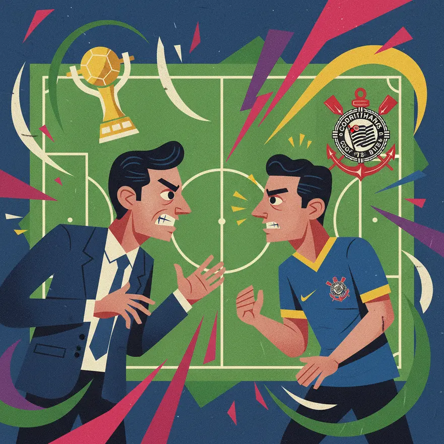 Diniz e Gabriel Paulista discutem em campo durante jogo do Corinthians