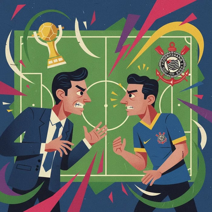 Diniz e Gabriel Paulista discutem em campo durante jogo do Corinthians