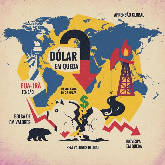 Dólar atinge menor valor em 28 meses com tensão EUA-Irã impactando a Bolsa
